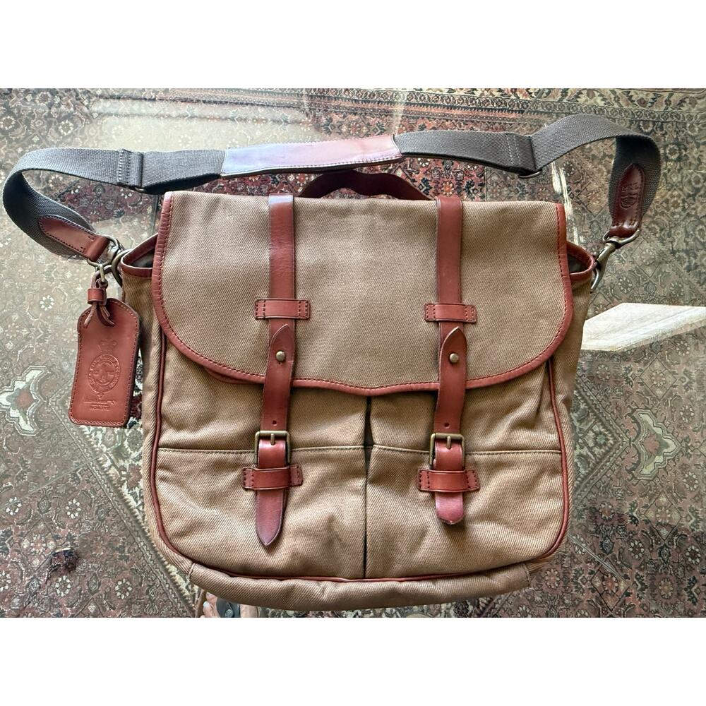 NWT Polo Ralph Lauren Canvas twill& leather messenger bag safari adjustable